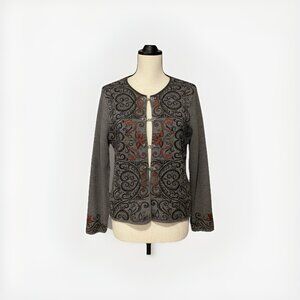Grupo Esmeralda Vtg Grey 100% Baby Alpaca Wool Floral‎ Embroidered Cardigan Lg